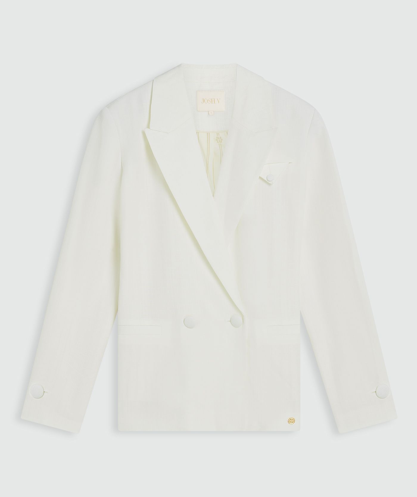 Een Off White oversized blazer zonder model, weergegeven op een lichtgrijze achtergrond
