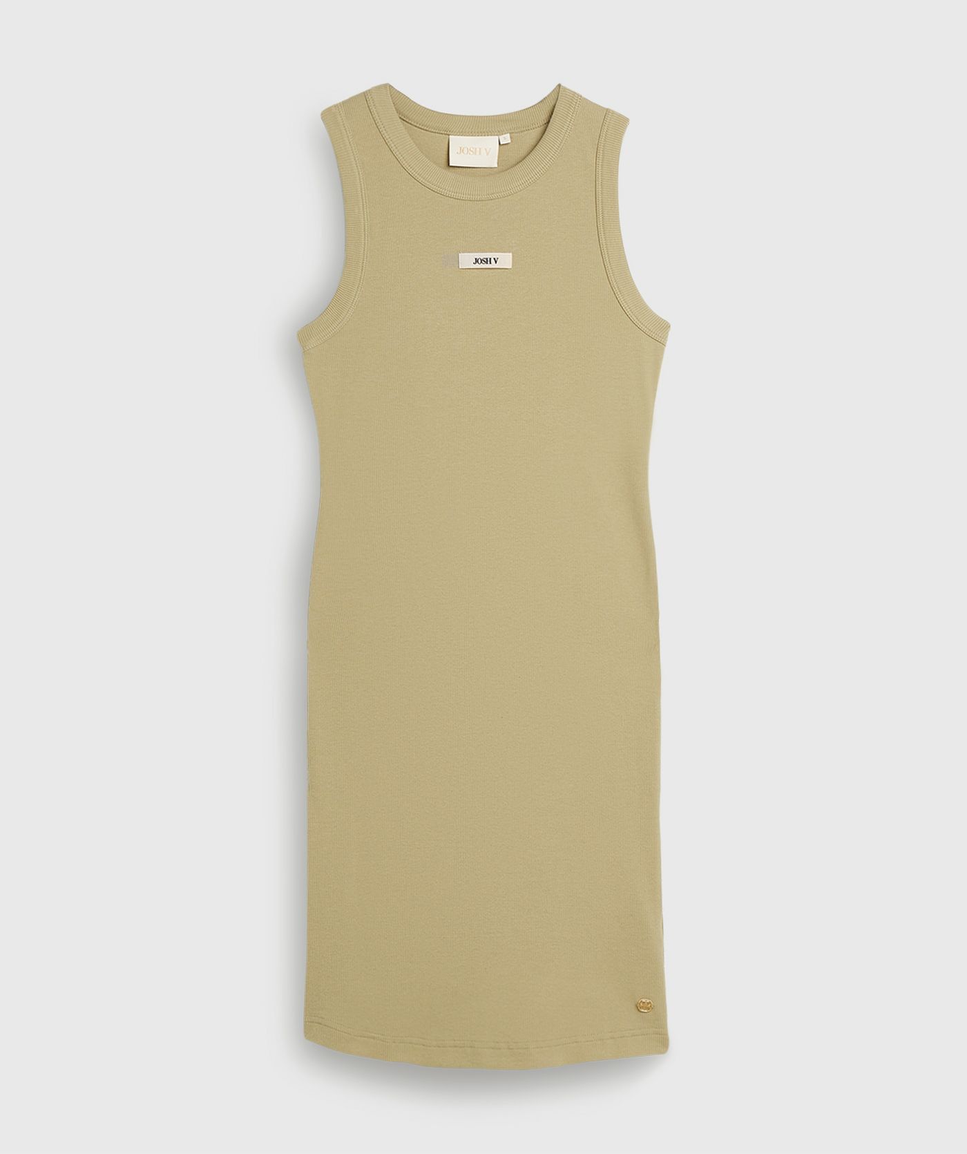 Een slim fit jurk in de kleur Dark Pistachio, weergegeven op een lichtgrijze achtergrond