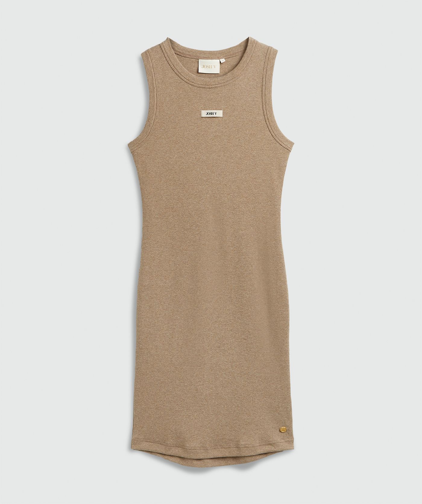 Een slim fit jurk, in de kleur Khaki Melange, weergegeven op een lichtgrijze achtergrond