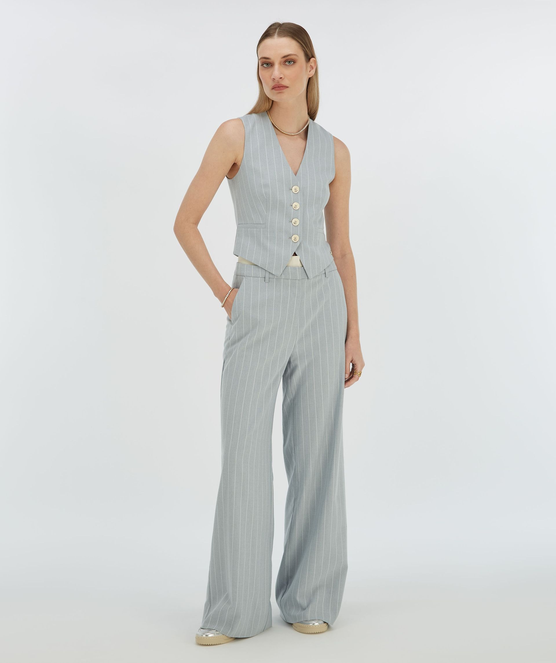 NINA hoch sitzende Hose mit weitem Bein und Nadelstreifen