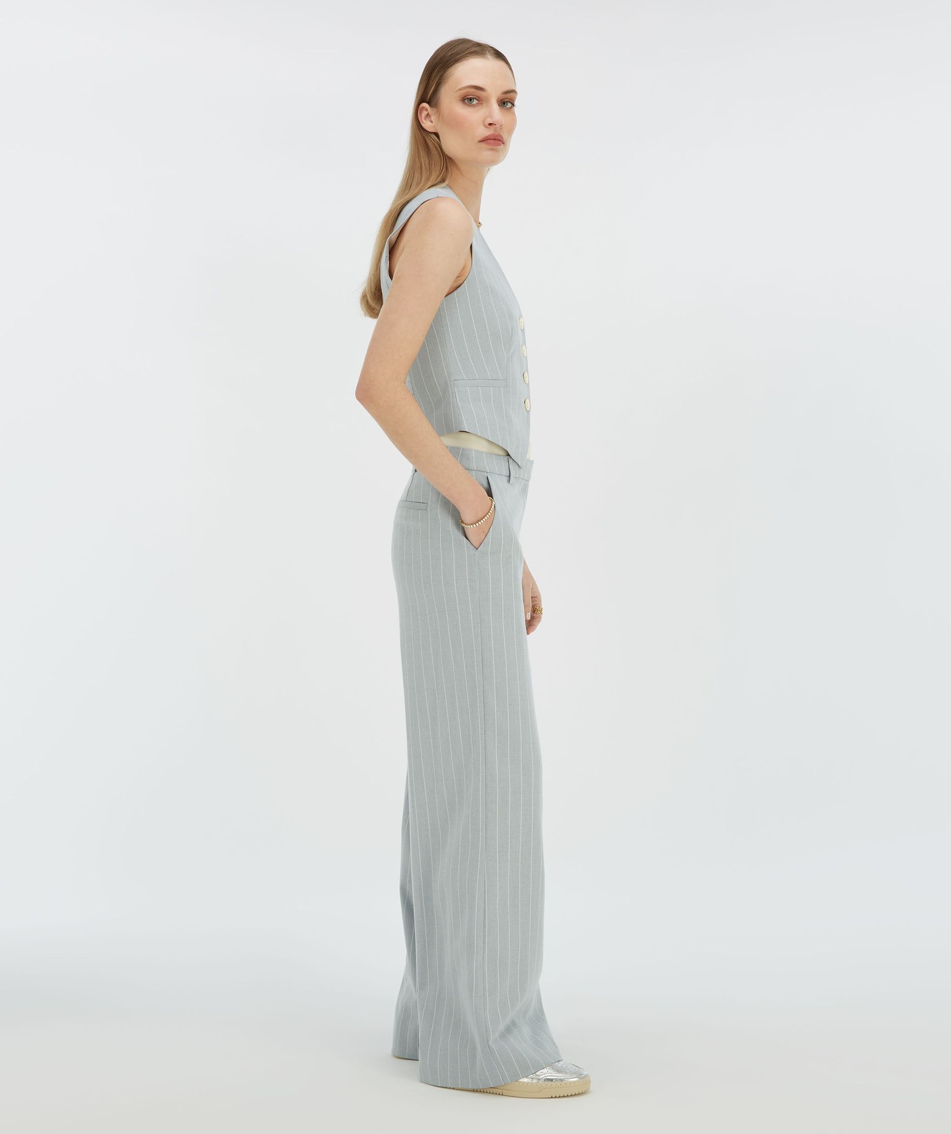 NINA hoch sitzende Hose mit weitem Bein und Nadelstreifen