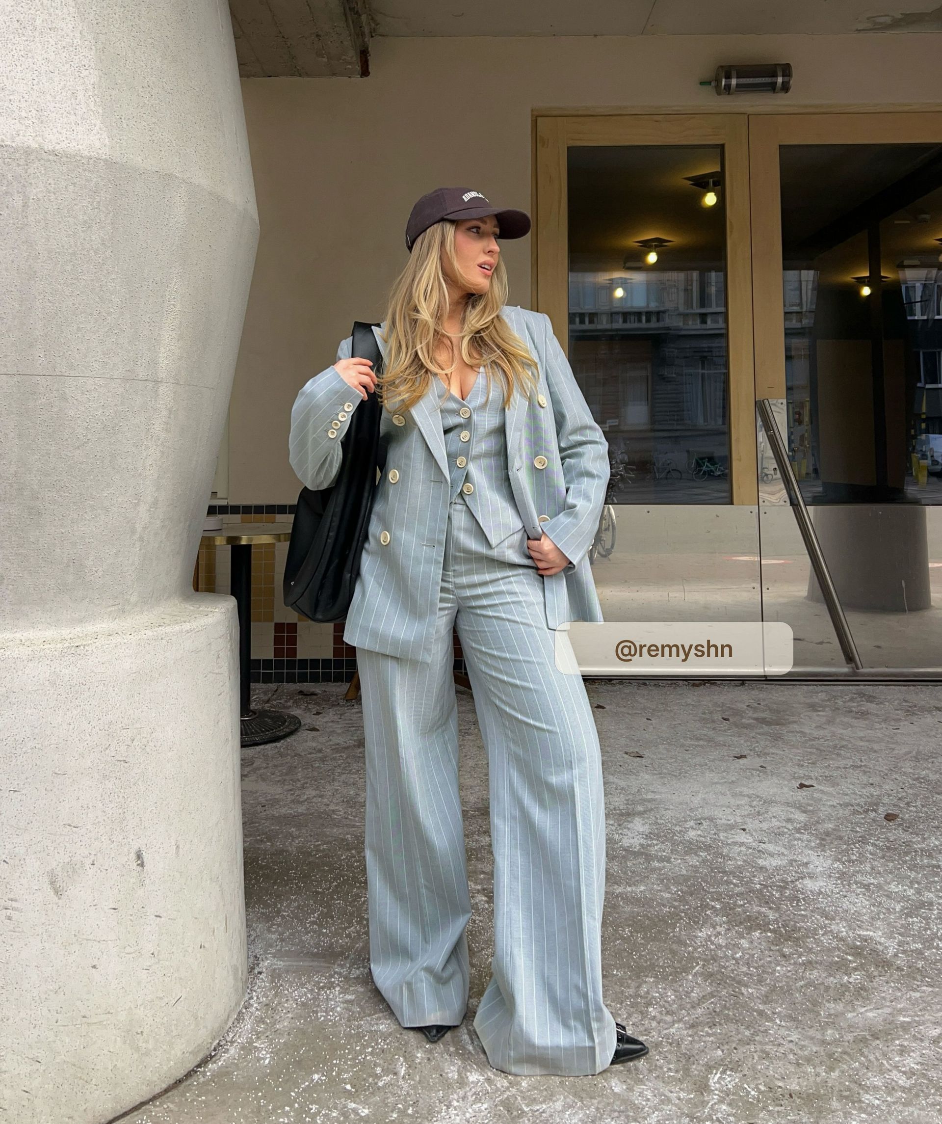 NINA hoch sitzende Hose mit weitem Bein und Nadelstreifen