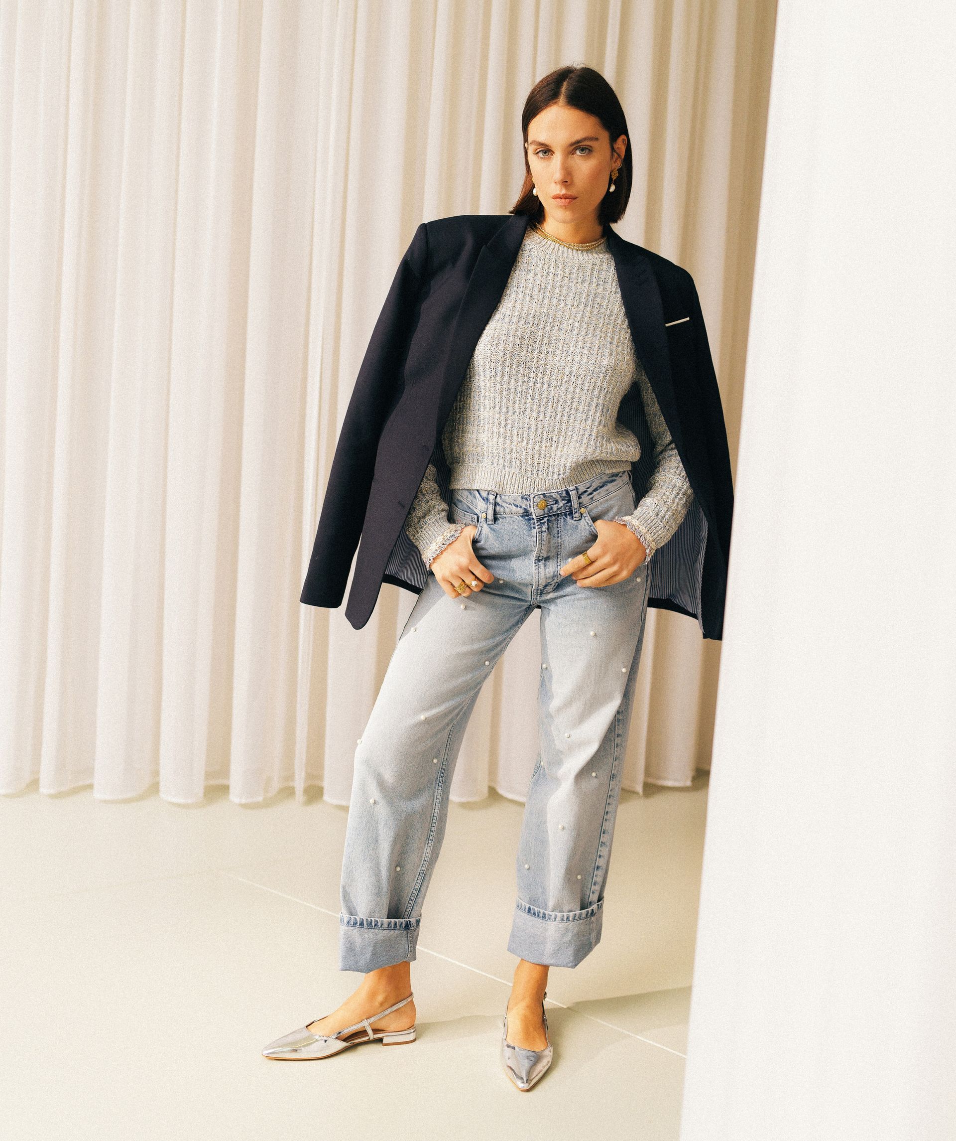 NOLLIE fitted sweater with shoulder padding