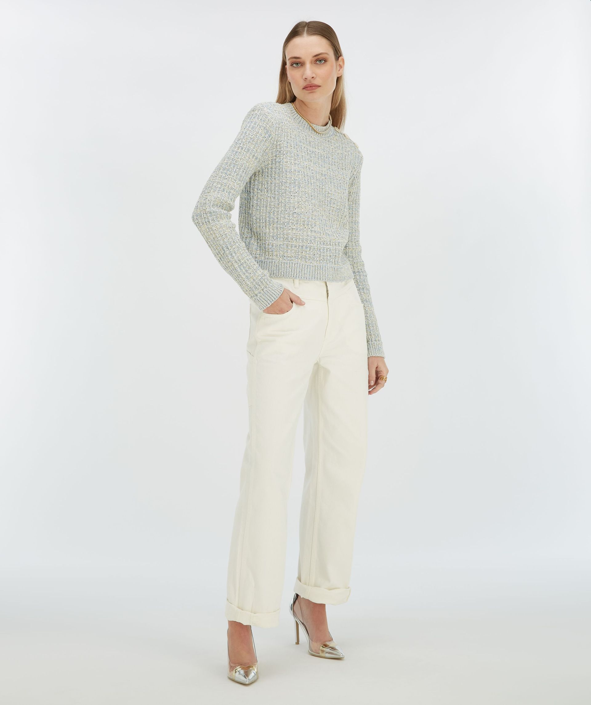NOLLIE fitted sweater with shoulder padding