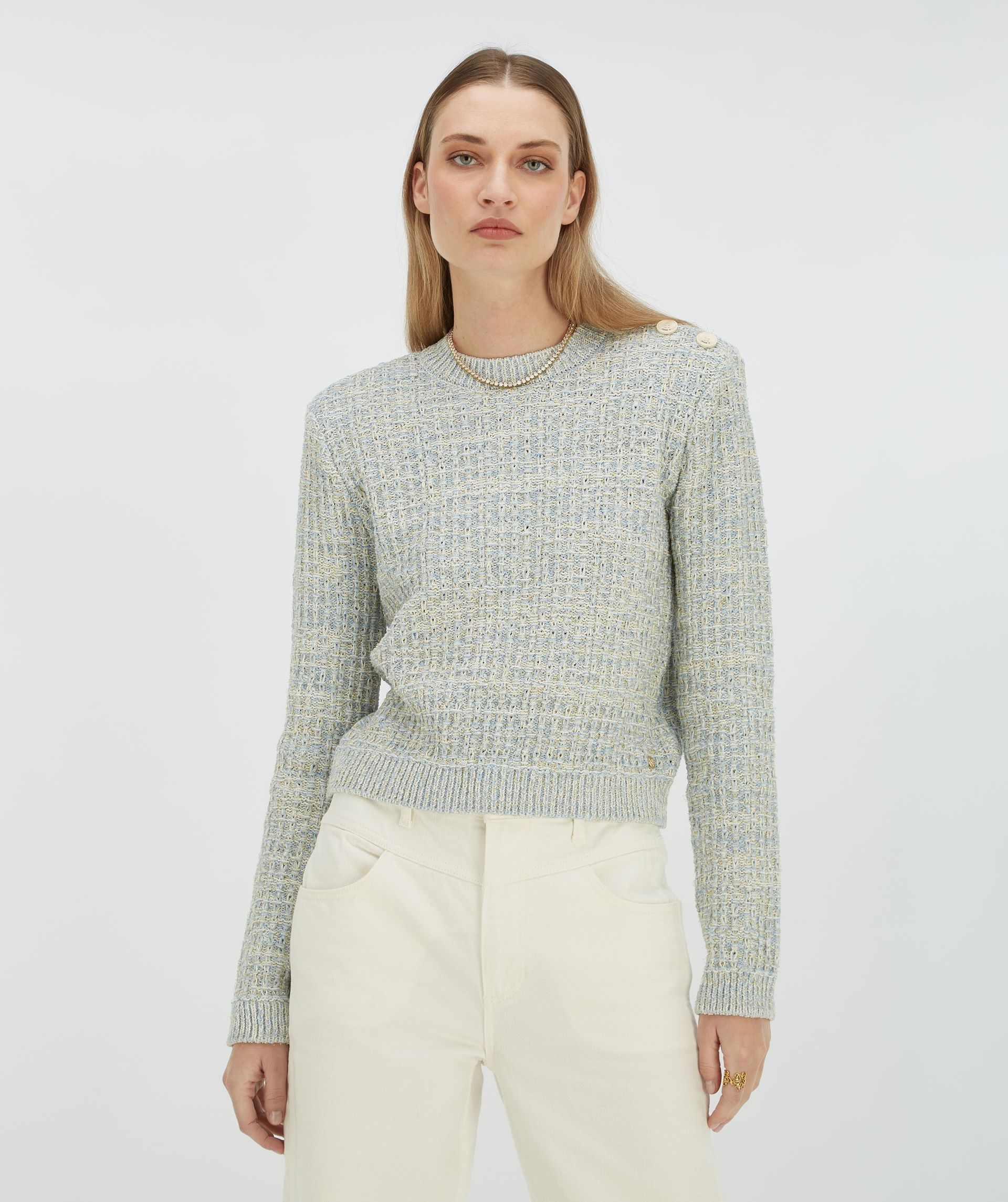 NOLLIE fitted sweater with shoulder padding