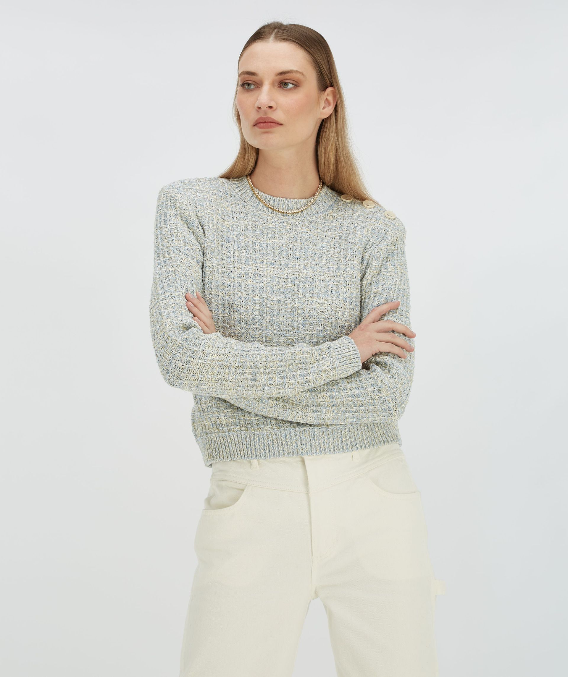 NOLLIE fitted sweater with shoulder padding