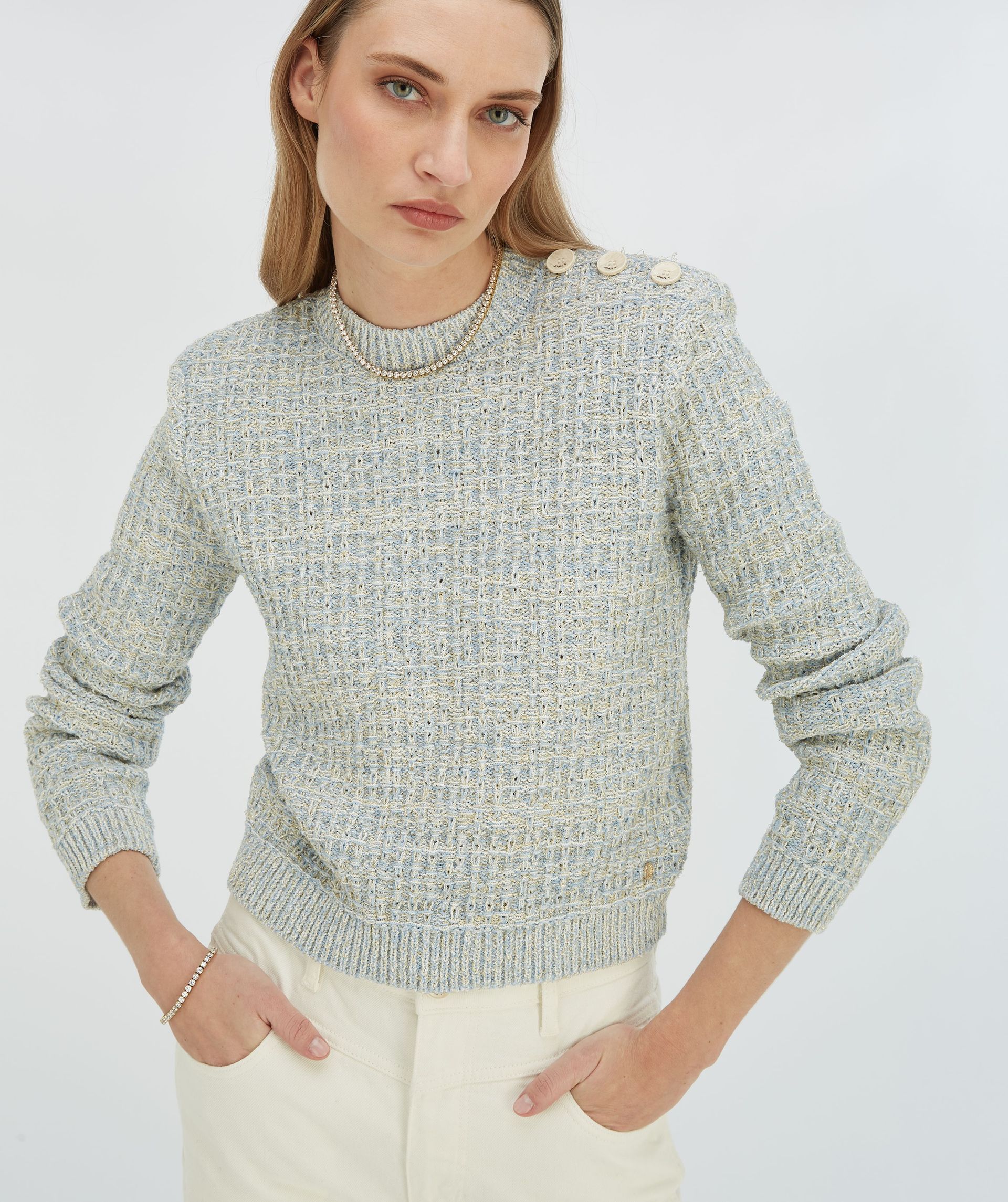 NOLLIE fitted sweater with shoulder padding