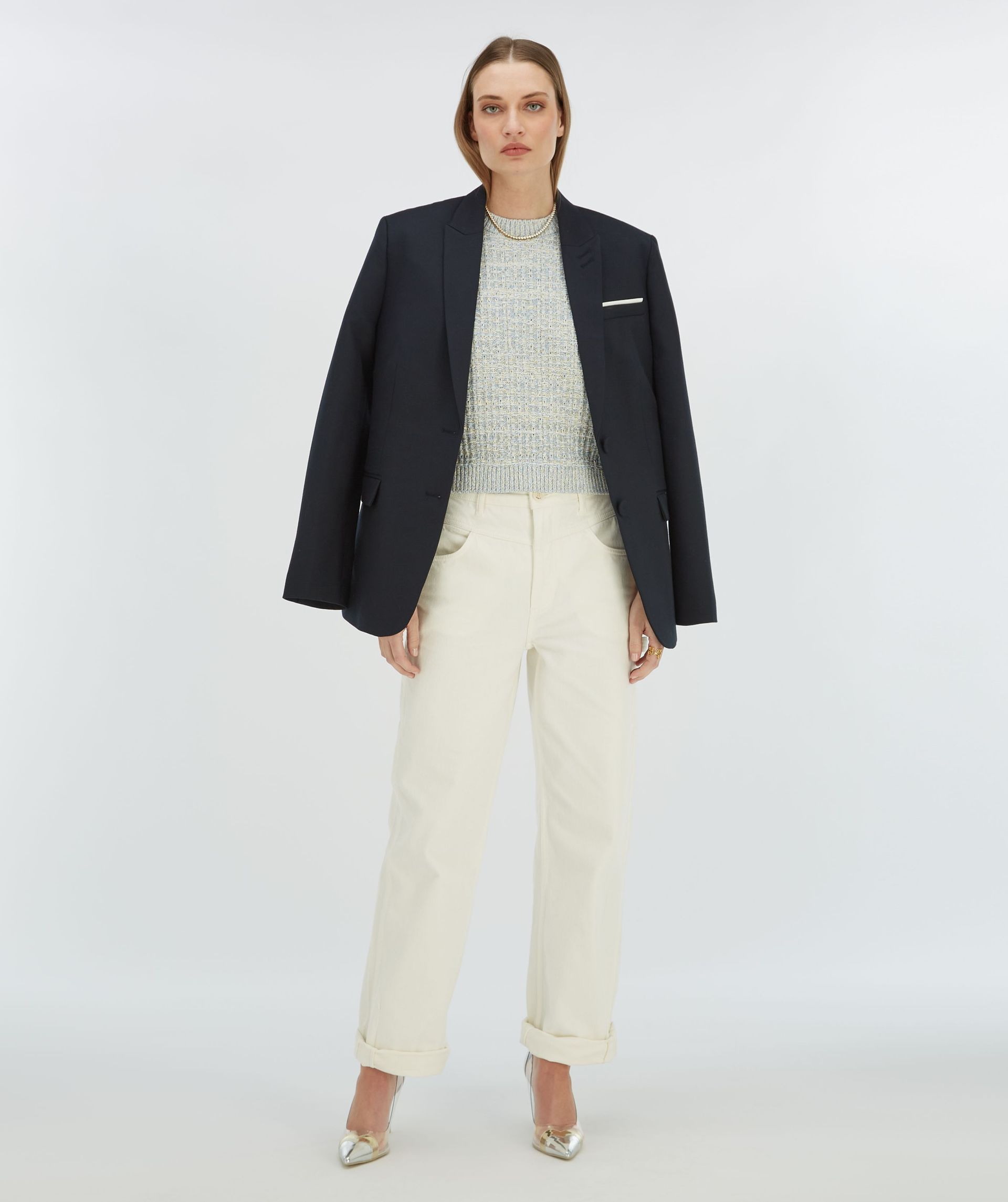 NOLLIE fitted sweater with shoulder padding