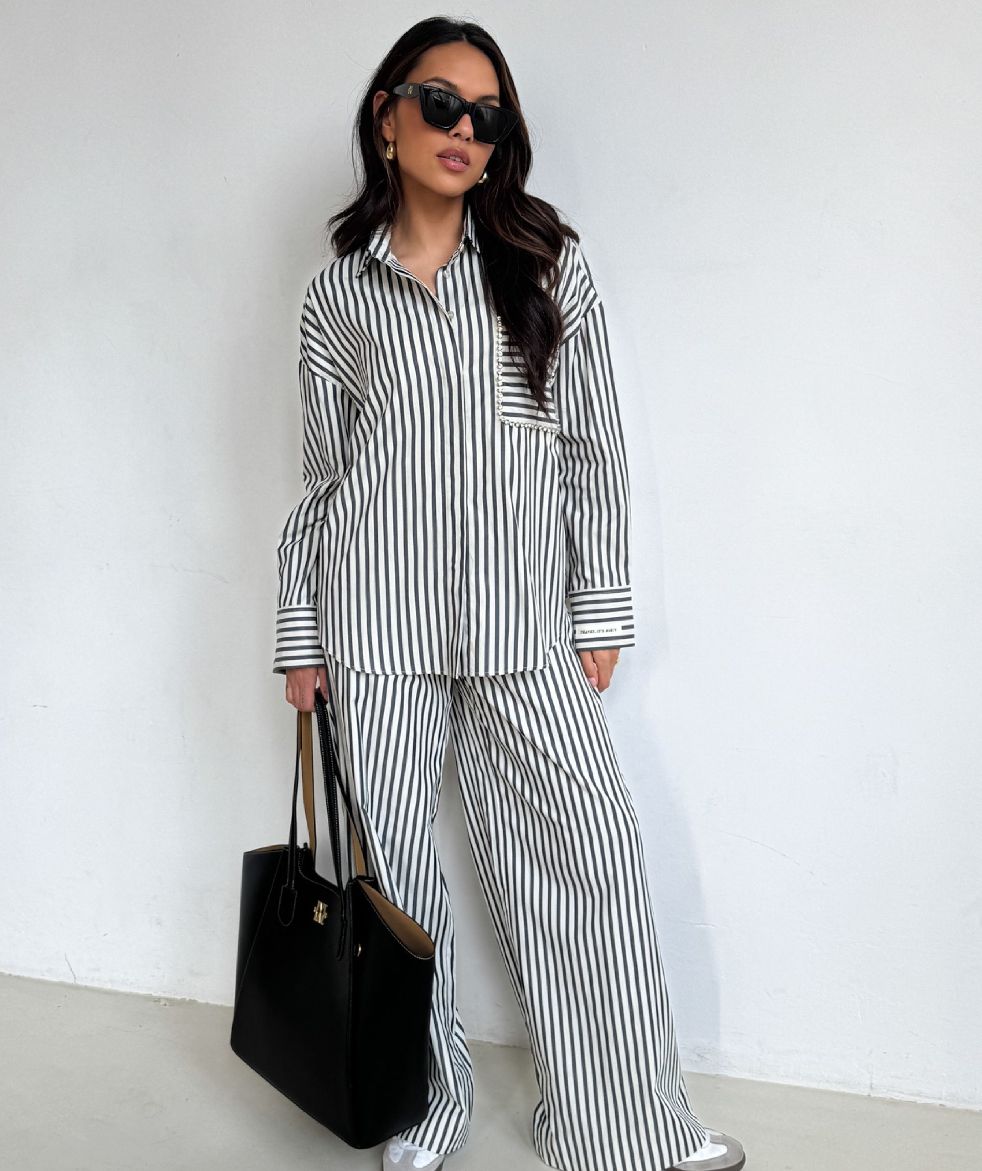 ODESSA mid rise wide leg pantalon met strepen