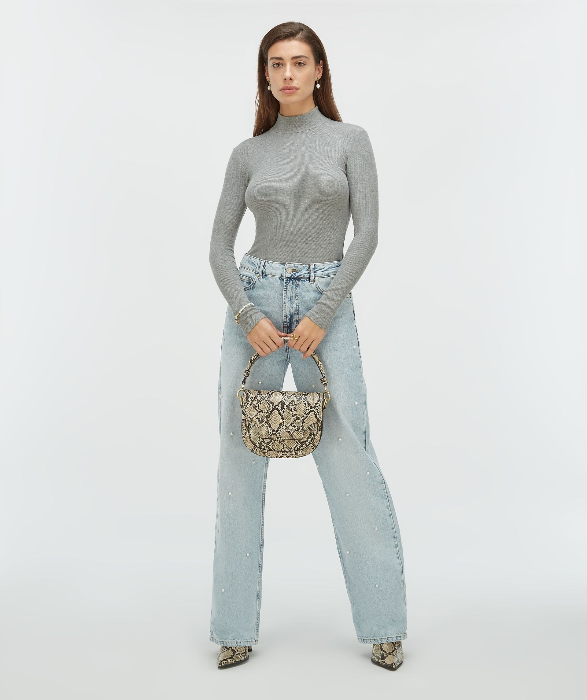 PHEBE straight fit jeans met parels