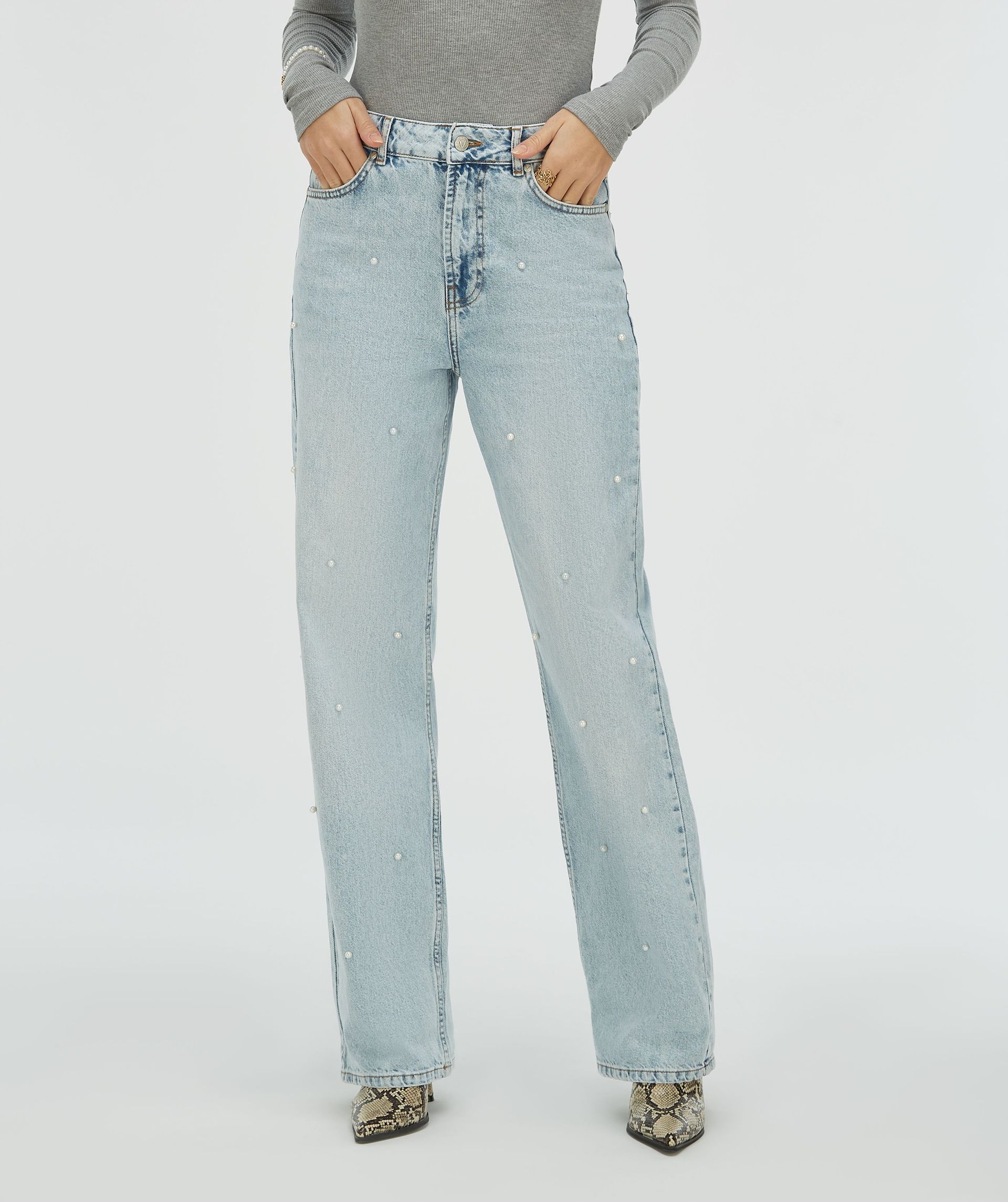 PHEBE straight fit jeans met parels