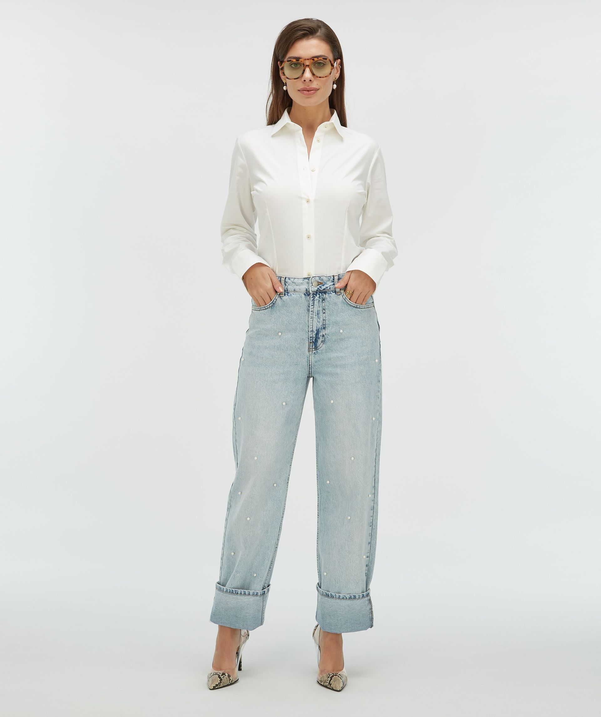 PHEBE straight fit jeans met parels