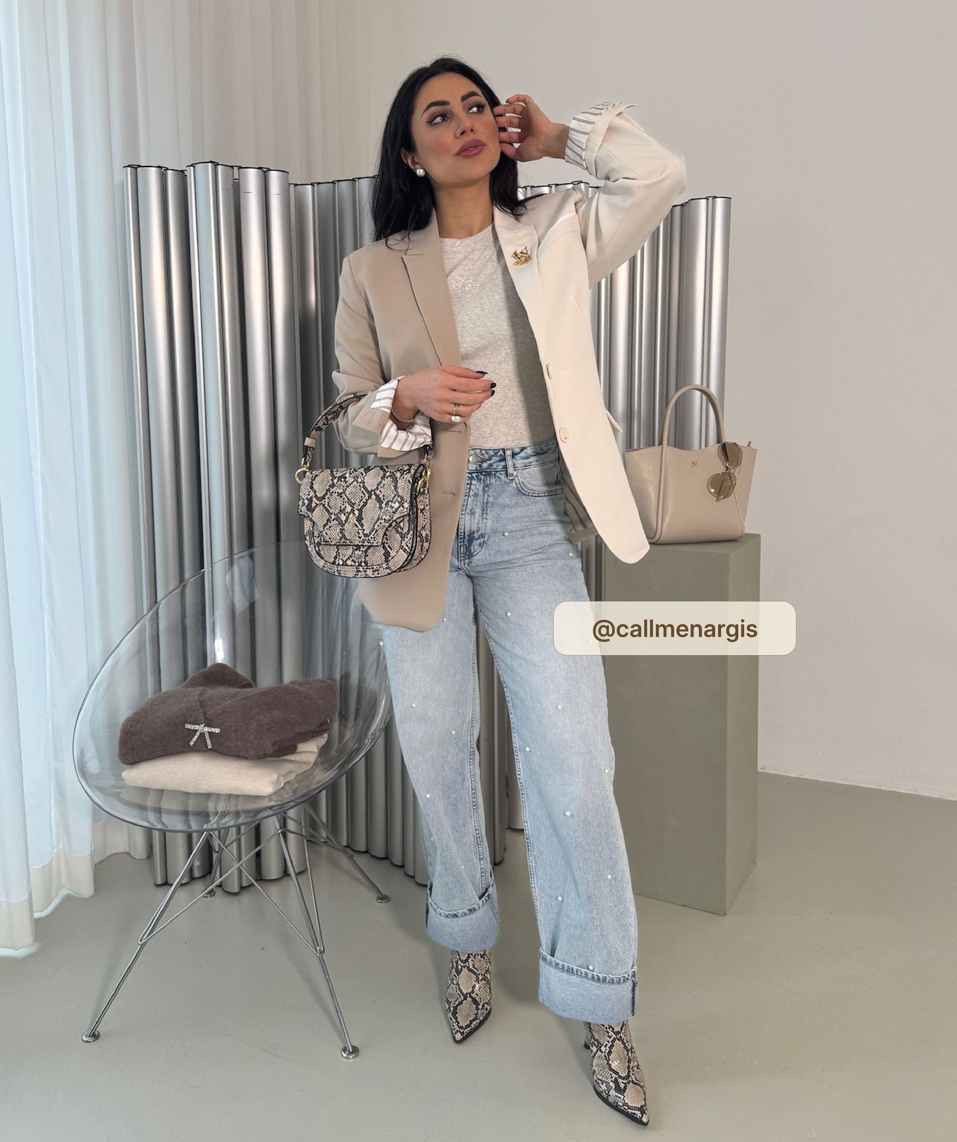 PHEBE straight fit jeans met parels