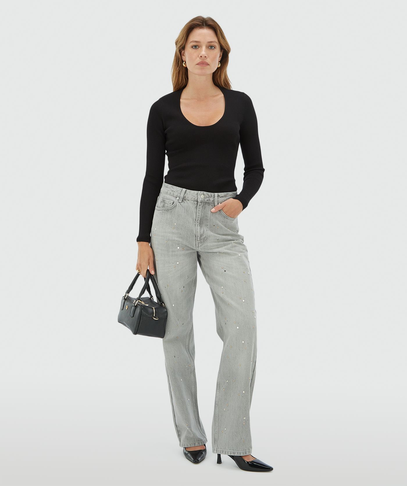 PHEBE mid-rise jeans with studs