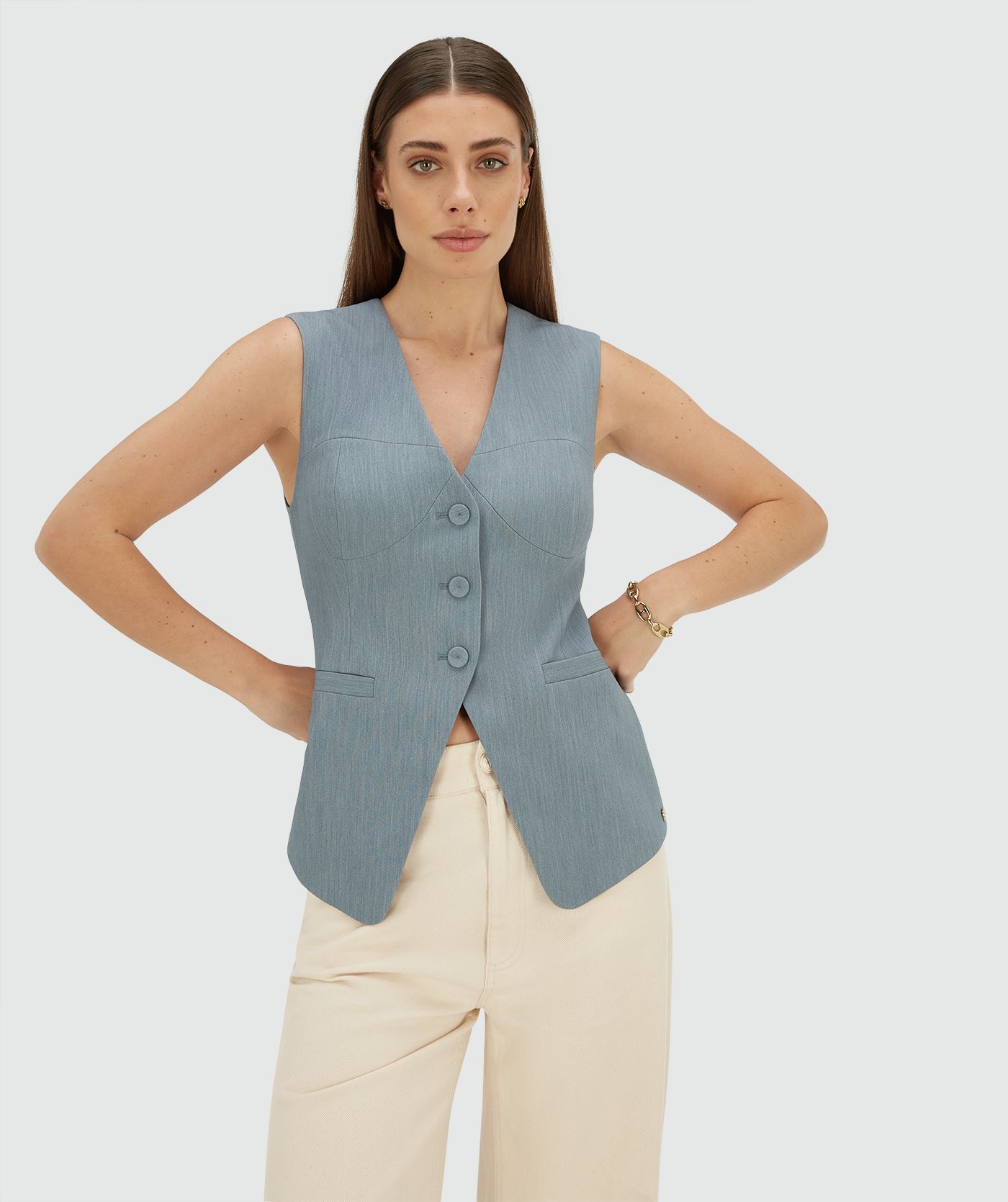 REIGN fitted gilet Sky Blue Melange l JOSH V | Official online shop