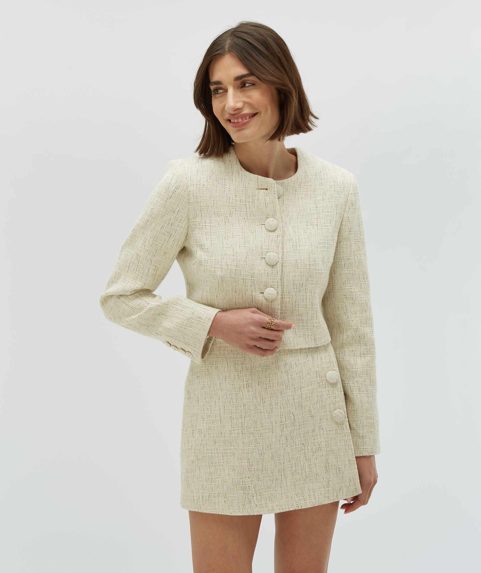 REMI cropped bouclé blazer met lurex