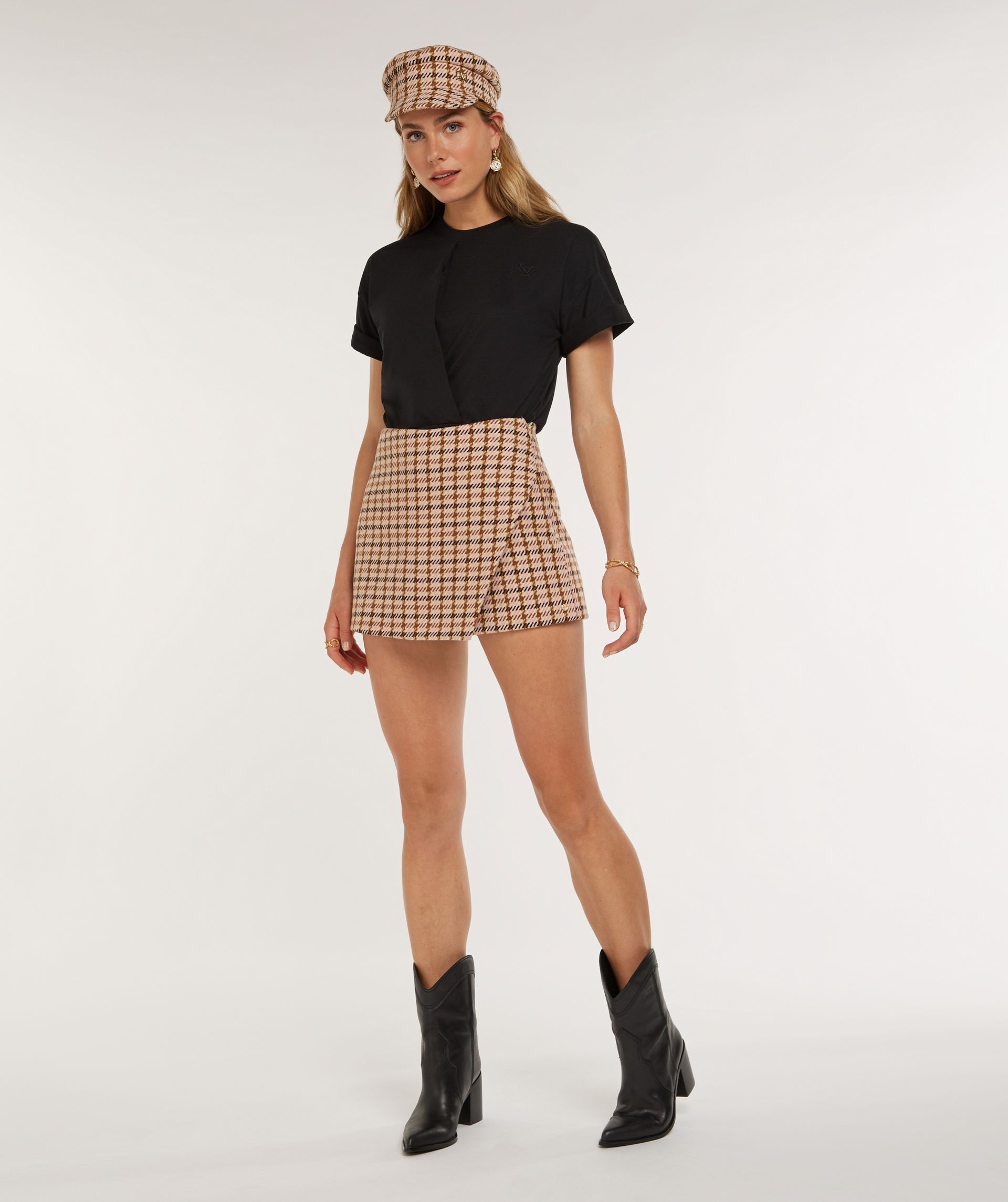 ROWIN regular fit skort with pied-de-poule print