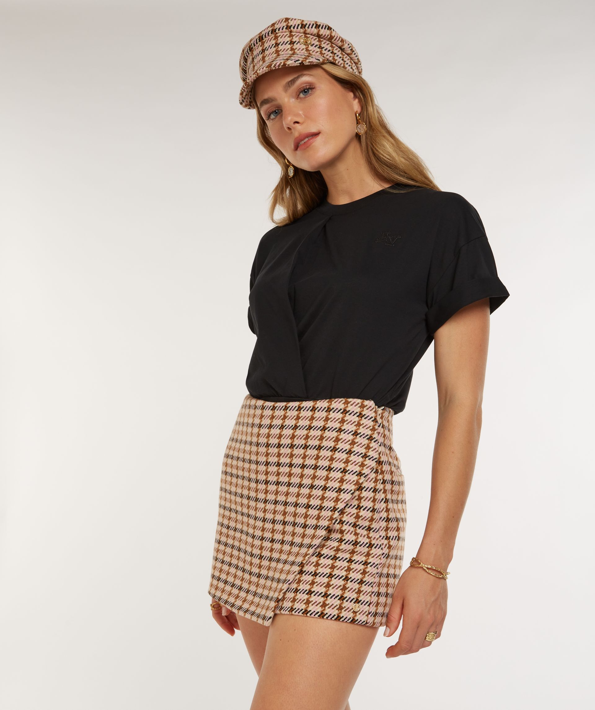 ROWIN regular fit skort met pied-de-poule dessin