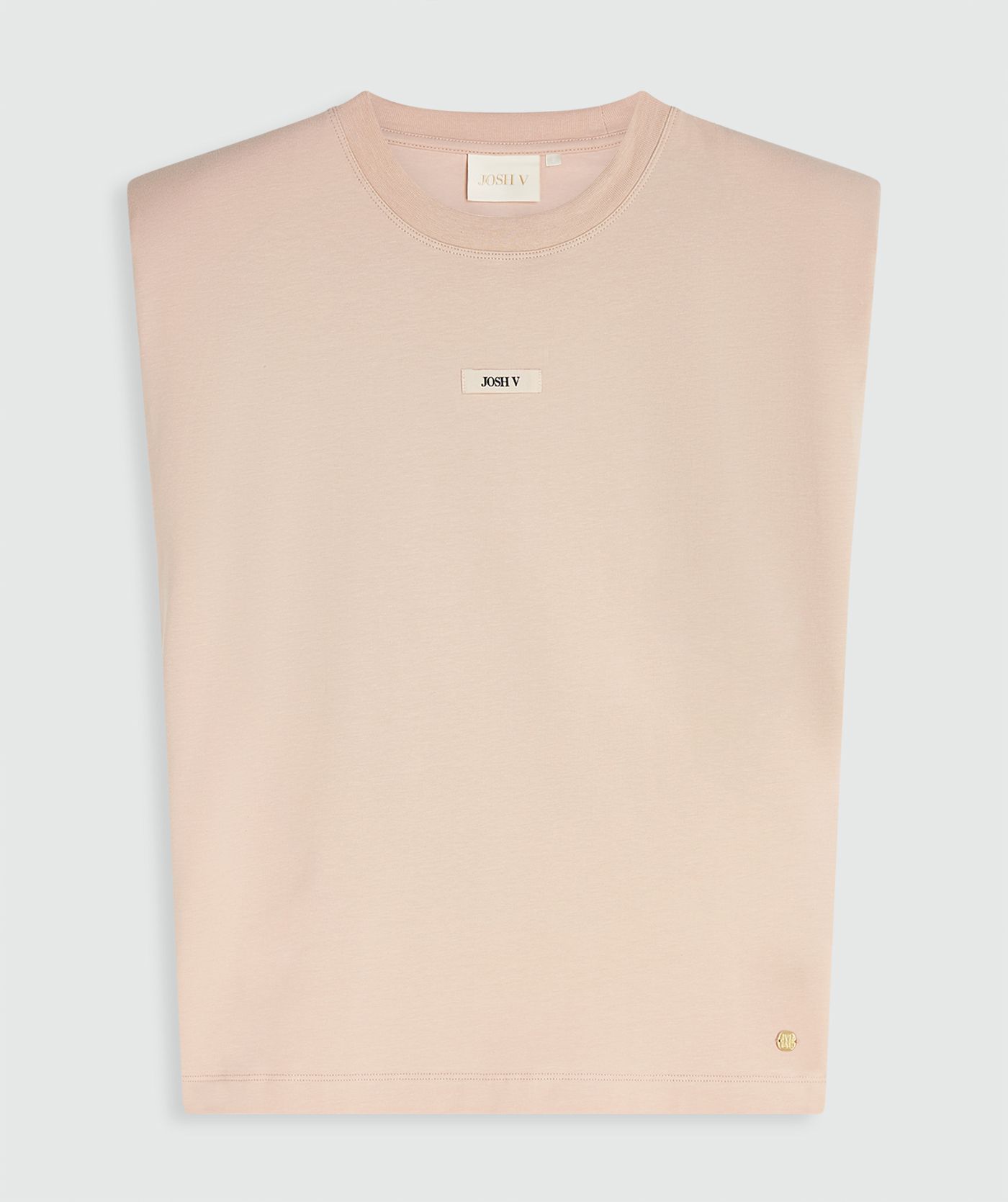 Een regular fit T-shirt met schoudervulling in de kleur Dusty Pink, zonder model, weergegeven op een lichtgrijze achtergrond