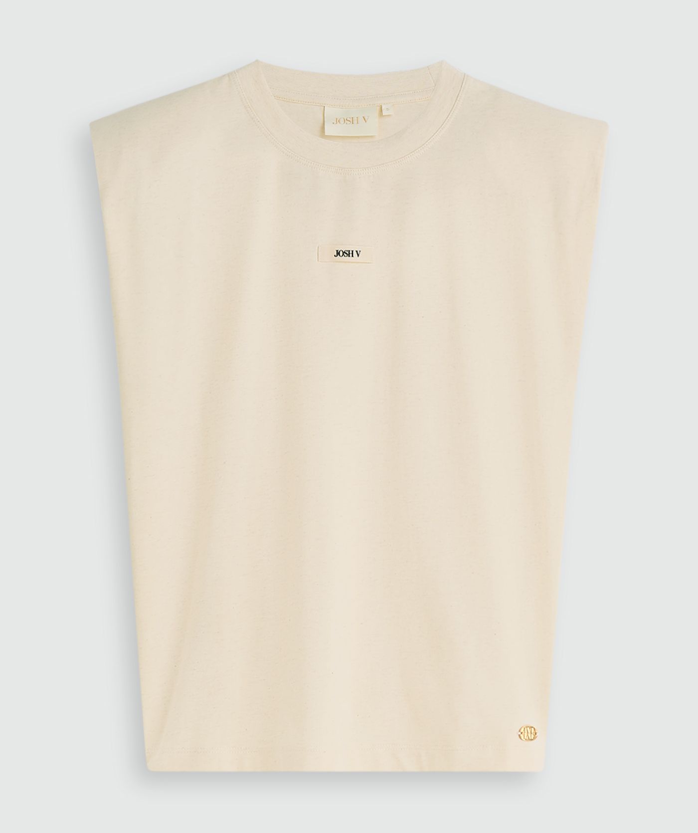 gebroken wit T-shirt met JOSH V-label aan de voorkant zonder model, weergegeven op een lichtgrijze achtergrond.