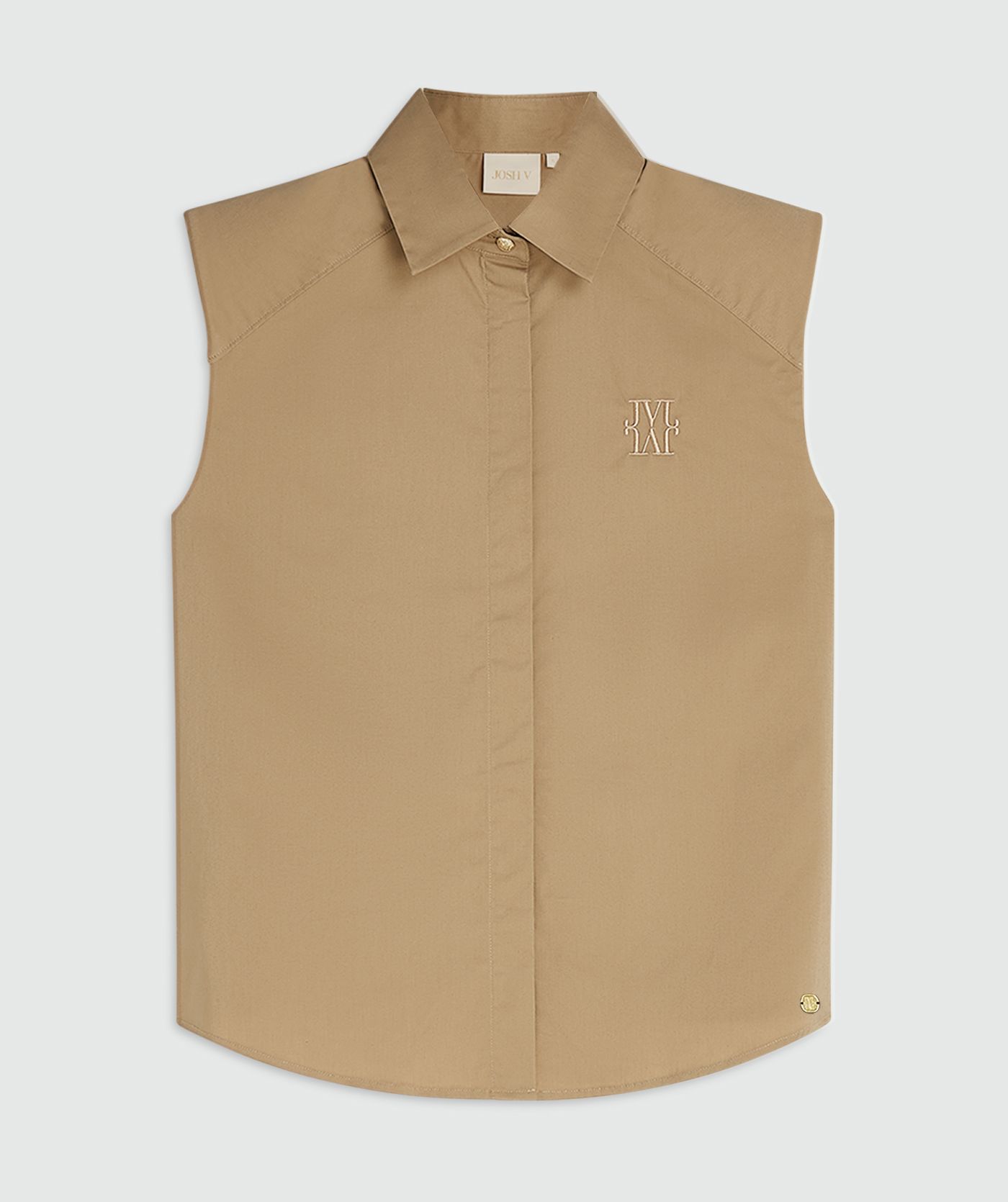 Een straight fit blouse in de kleur Light Khaki zonder model, weergegeven op een lichtgrijze achtergrond