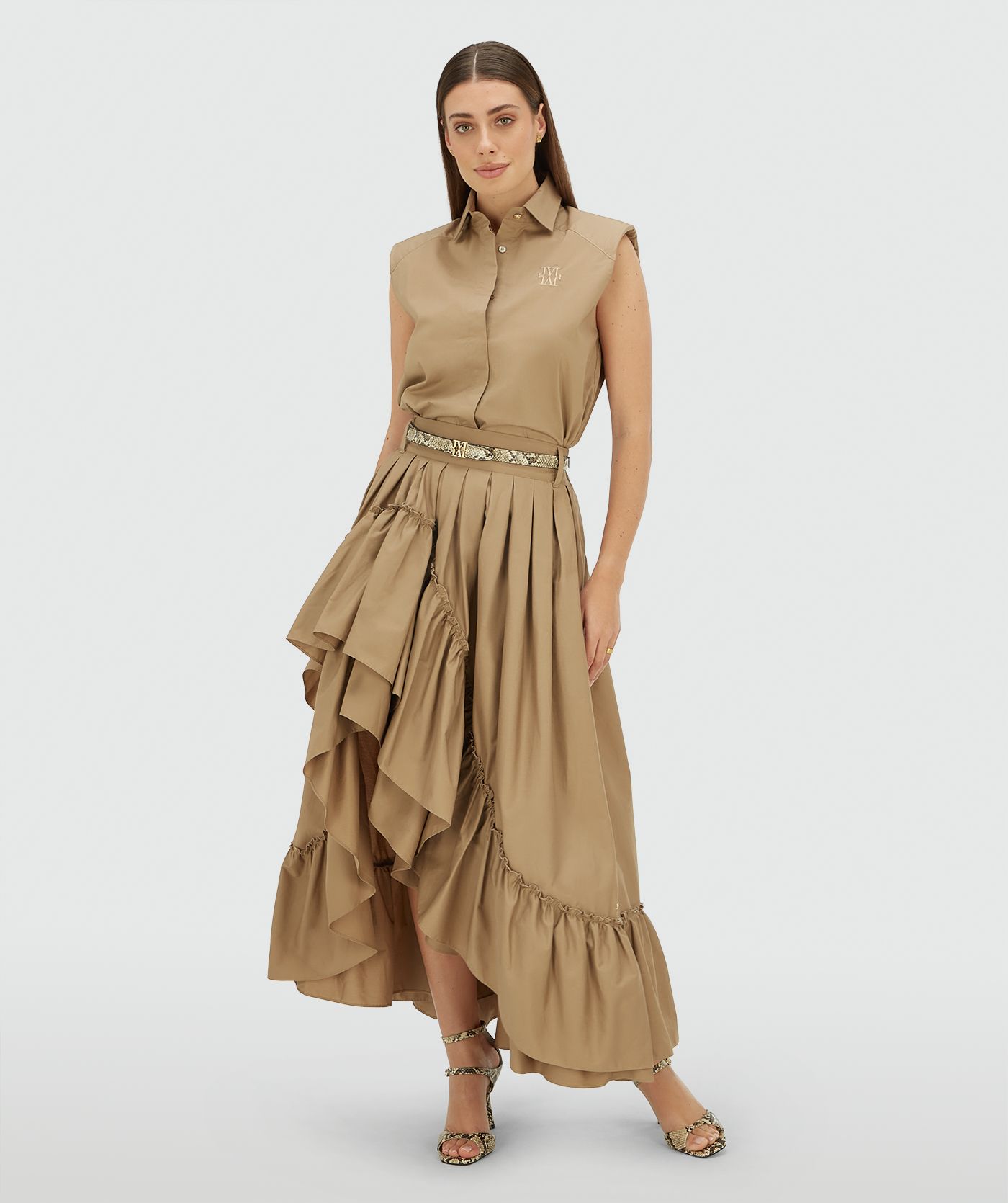 【未使用】THE TOE Peckham Jacket + Skirt Bitter Brown Donette Pleated Skirt | Suud Collection