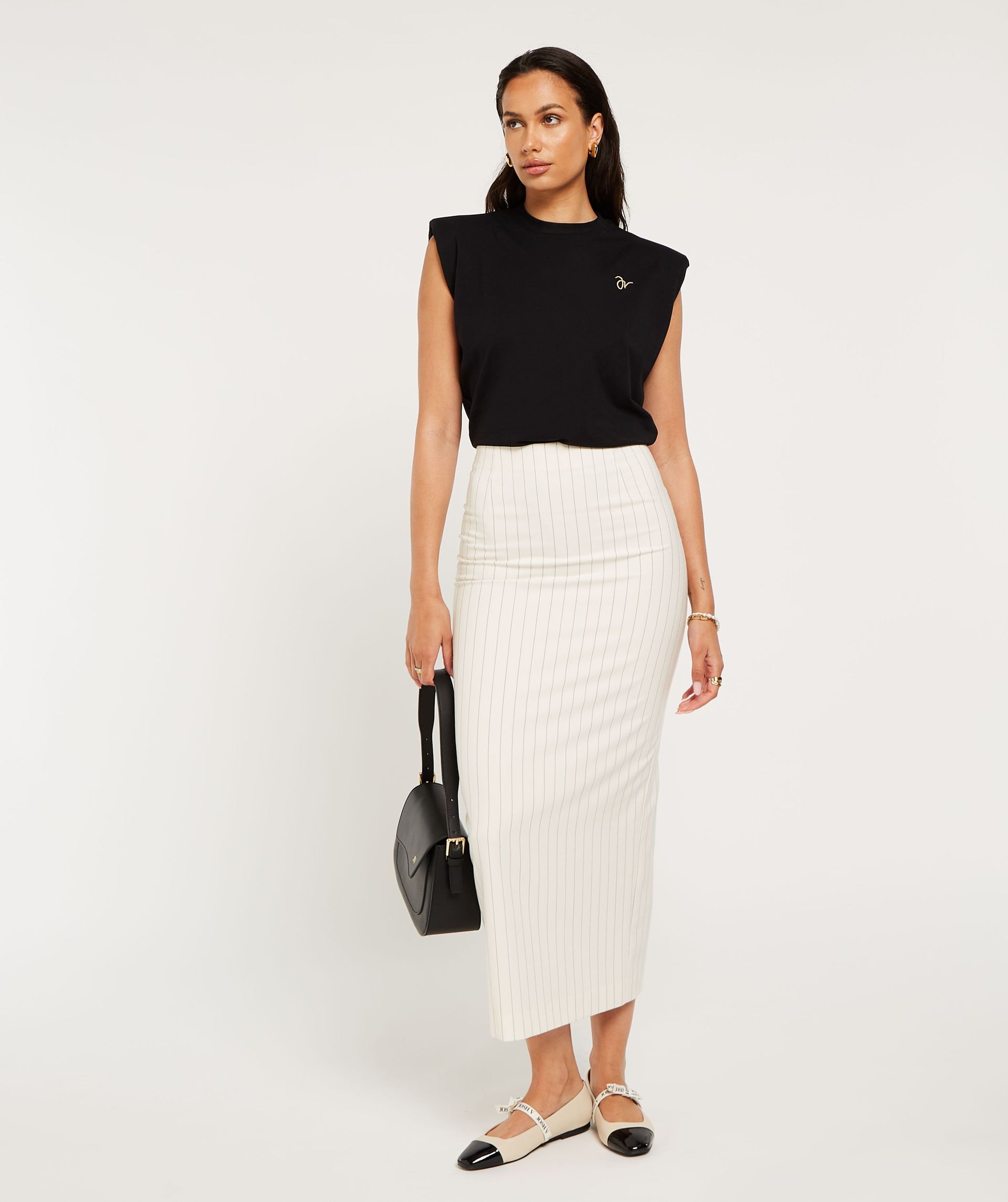 XENIA fitted midi skirt with pinstripe