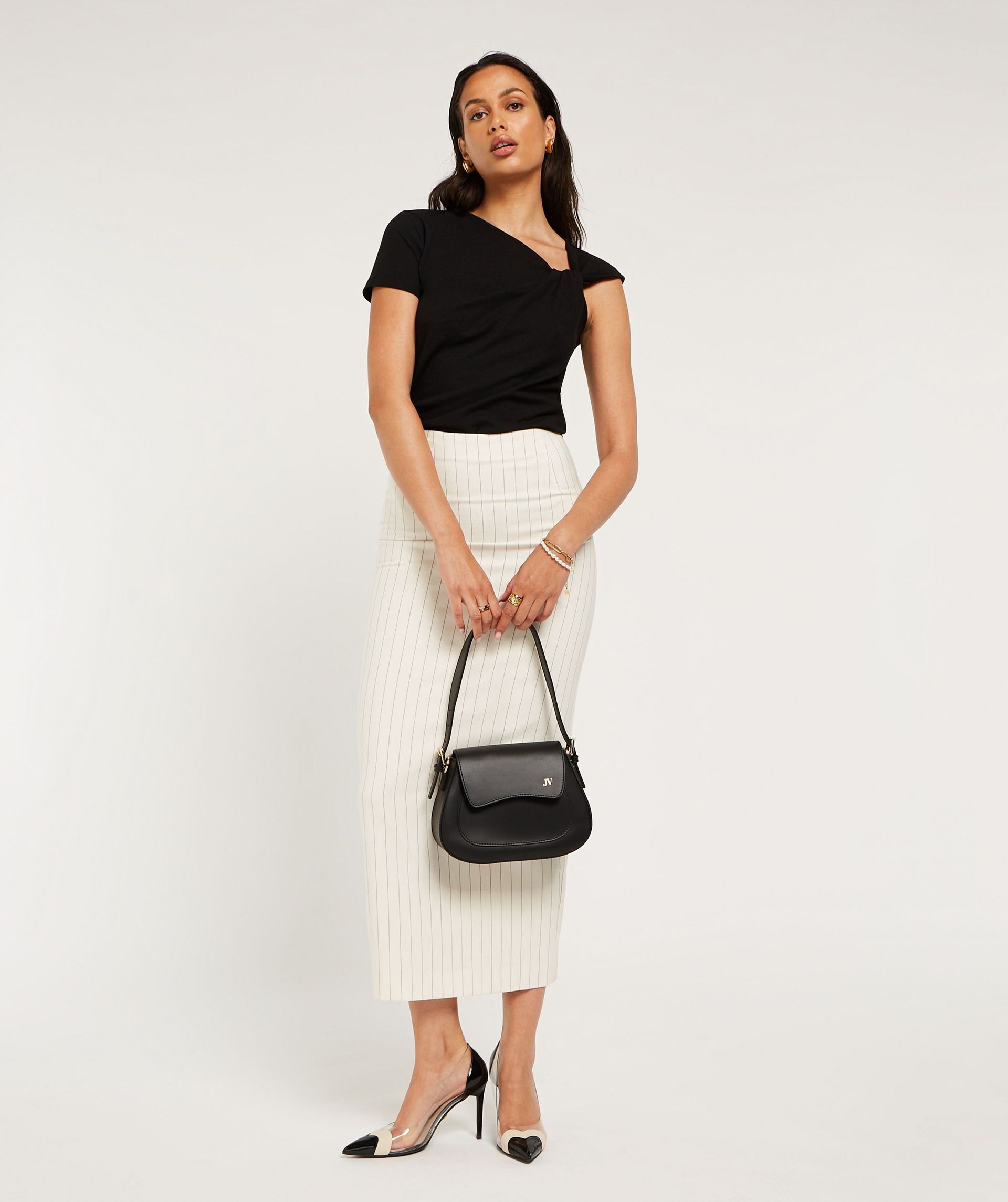 XENIA fitted midi skirt with pinstripe