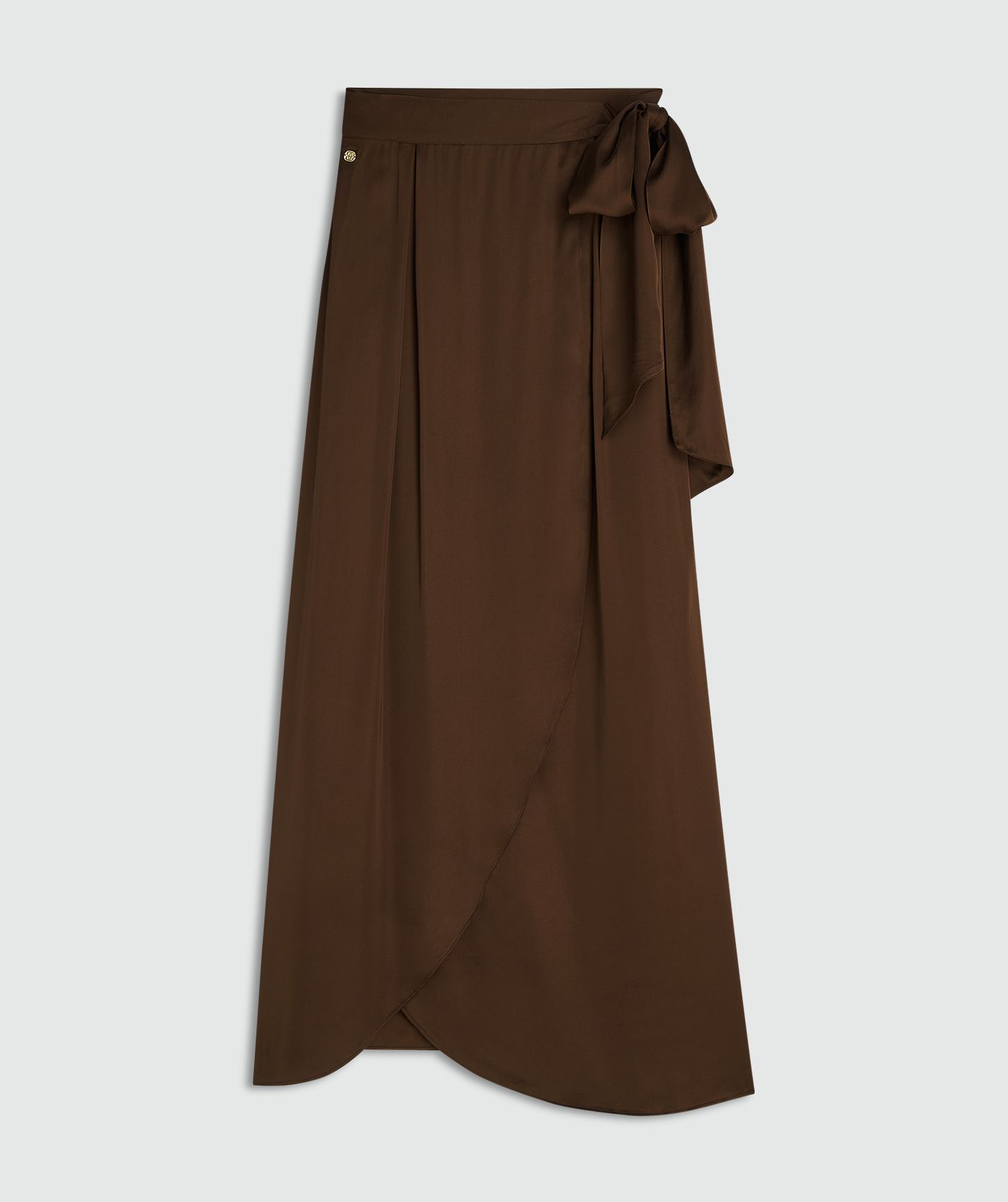 YAMICIA wrap maxi skirt in satin look Brown l JOSH V | Official