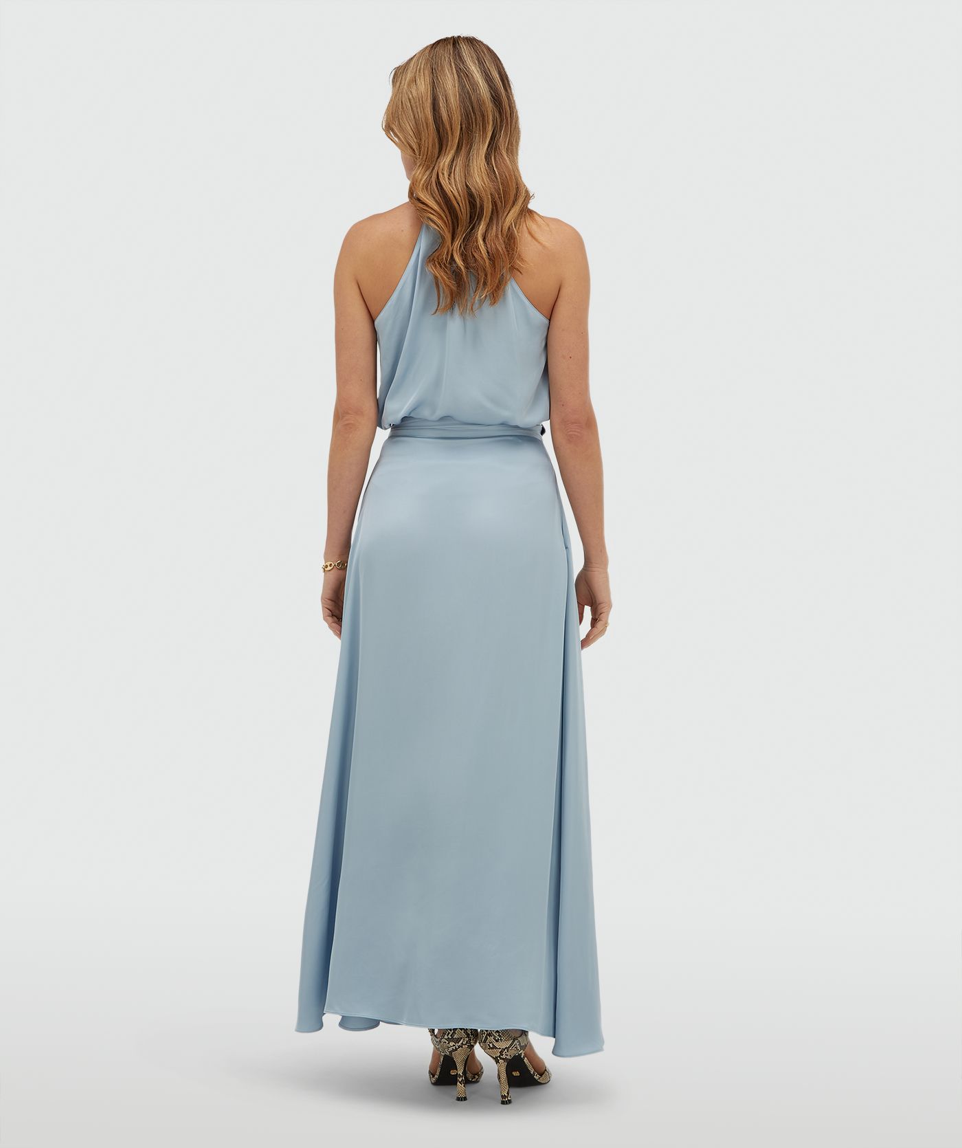 YAMICIA overslag maxi rok in satijn look Fresh Blue l JOSH V