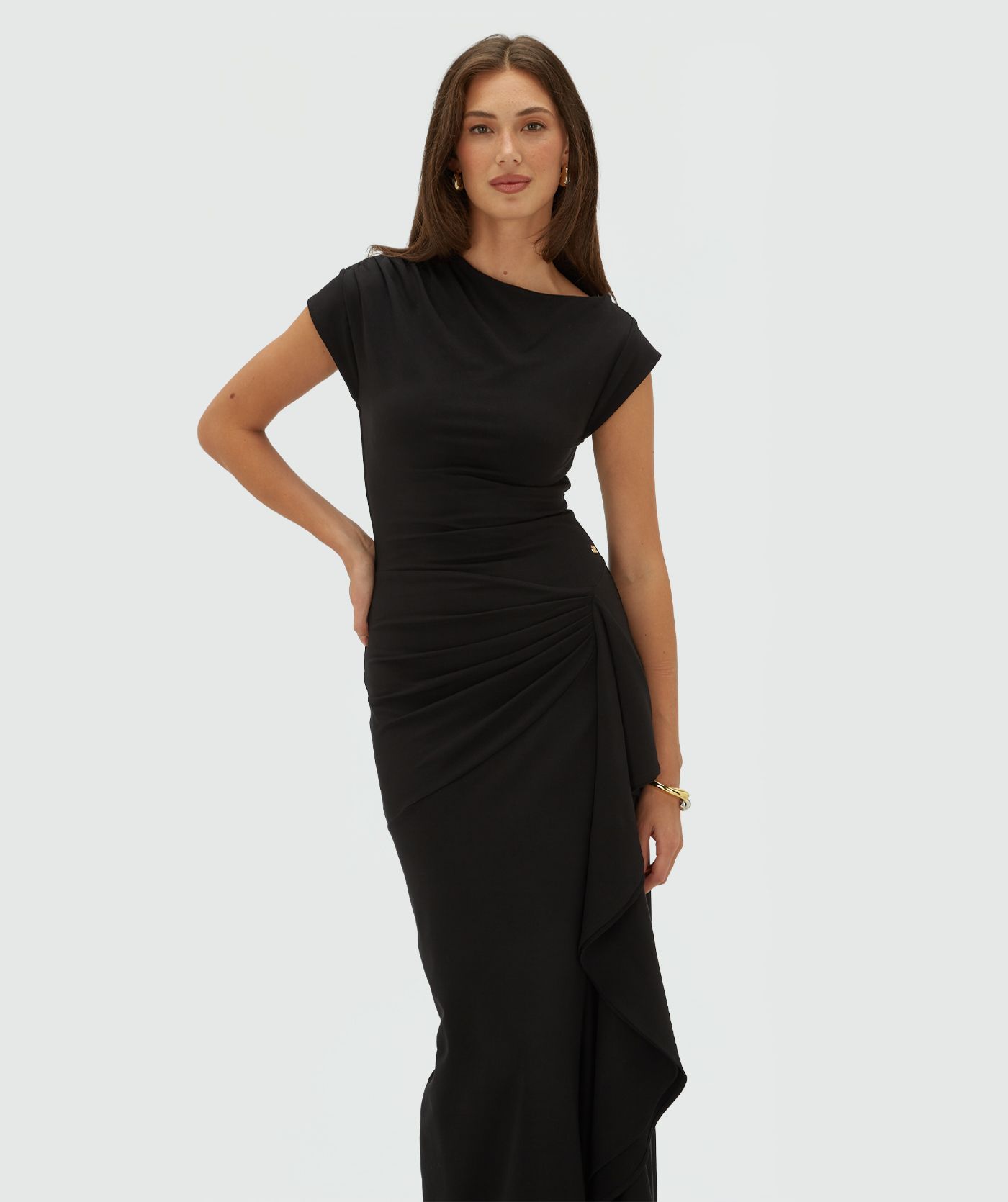 JV-ZYLAS slim fit maxi jurk met ruffles