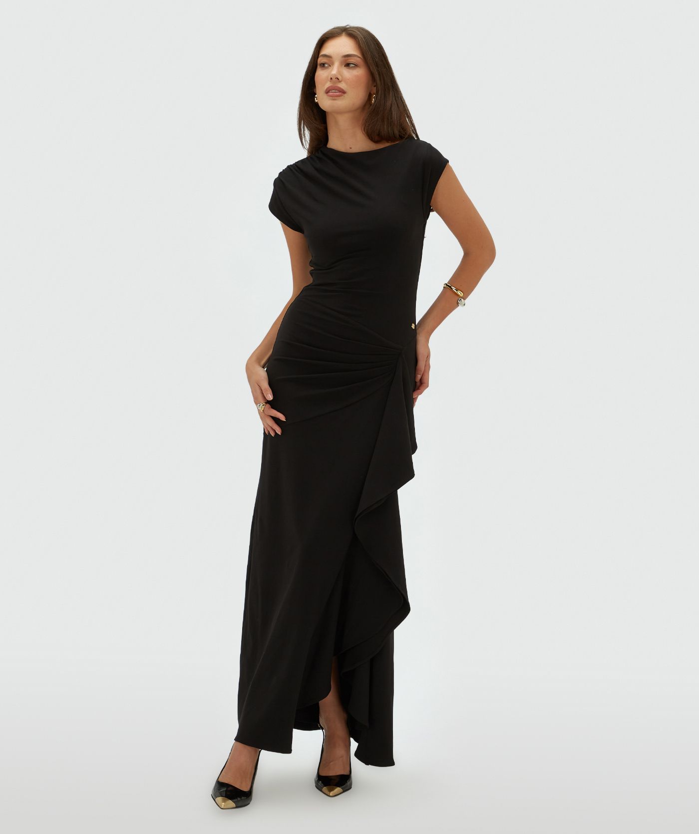 JV-ZYLAS slim fit maxi jurk met ruffles
