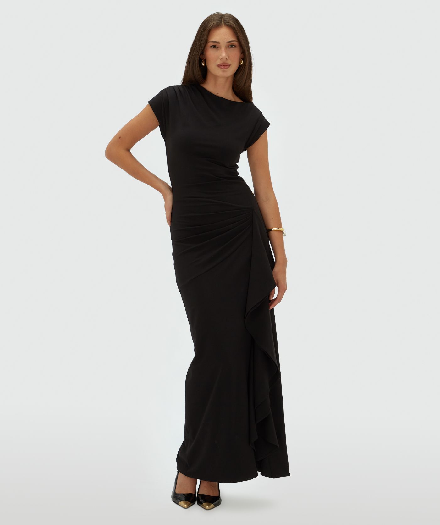 JV-ZYLAS slim fit maxi jurk met ruffles