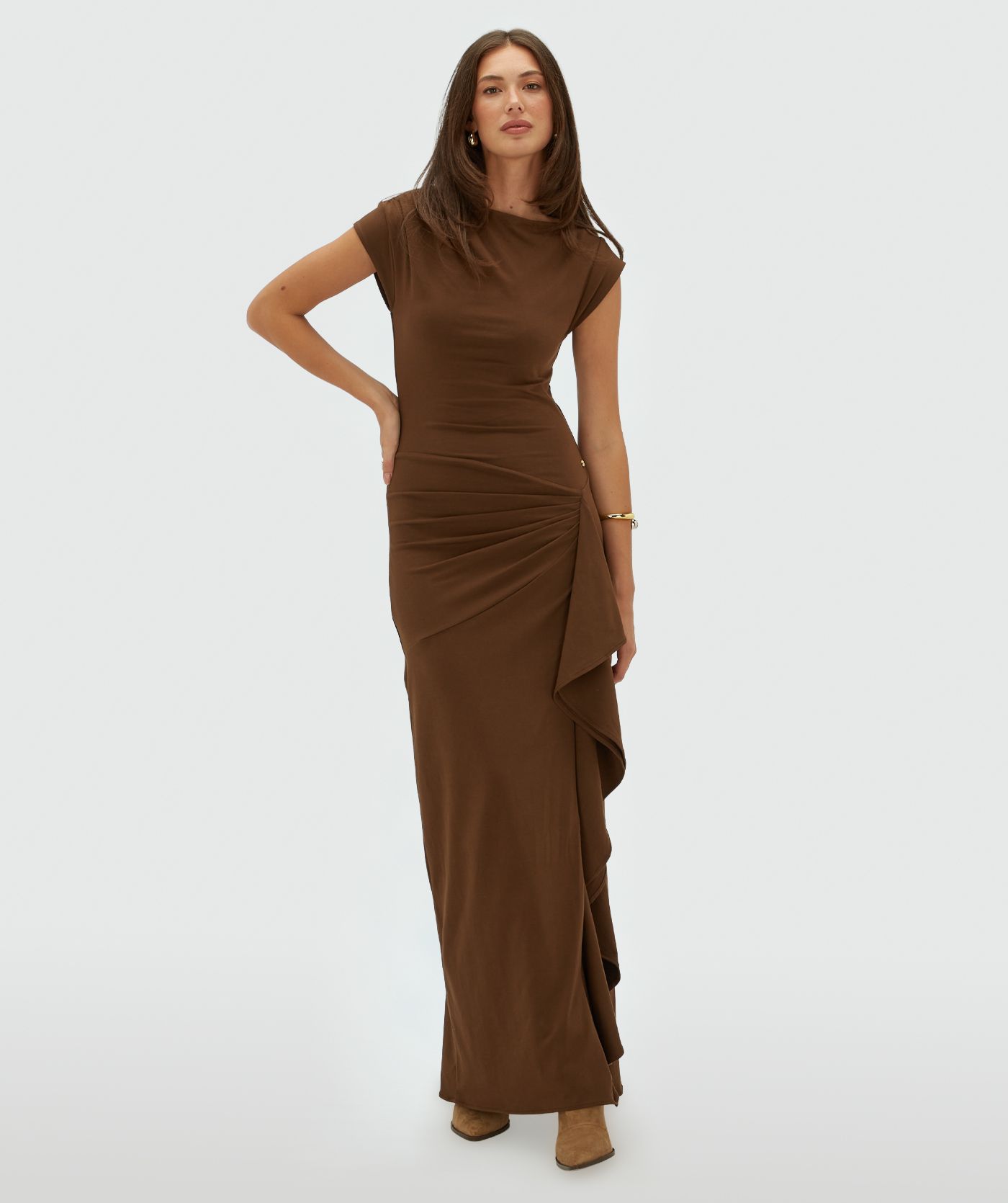JV-ZYLAS Slim-Fit-Maxikleid mit Rüschen