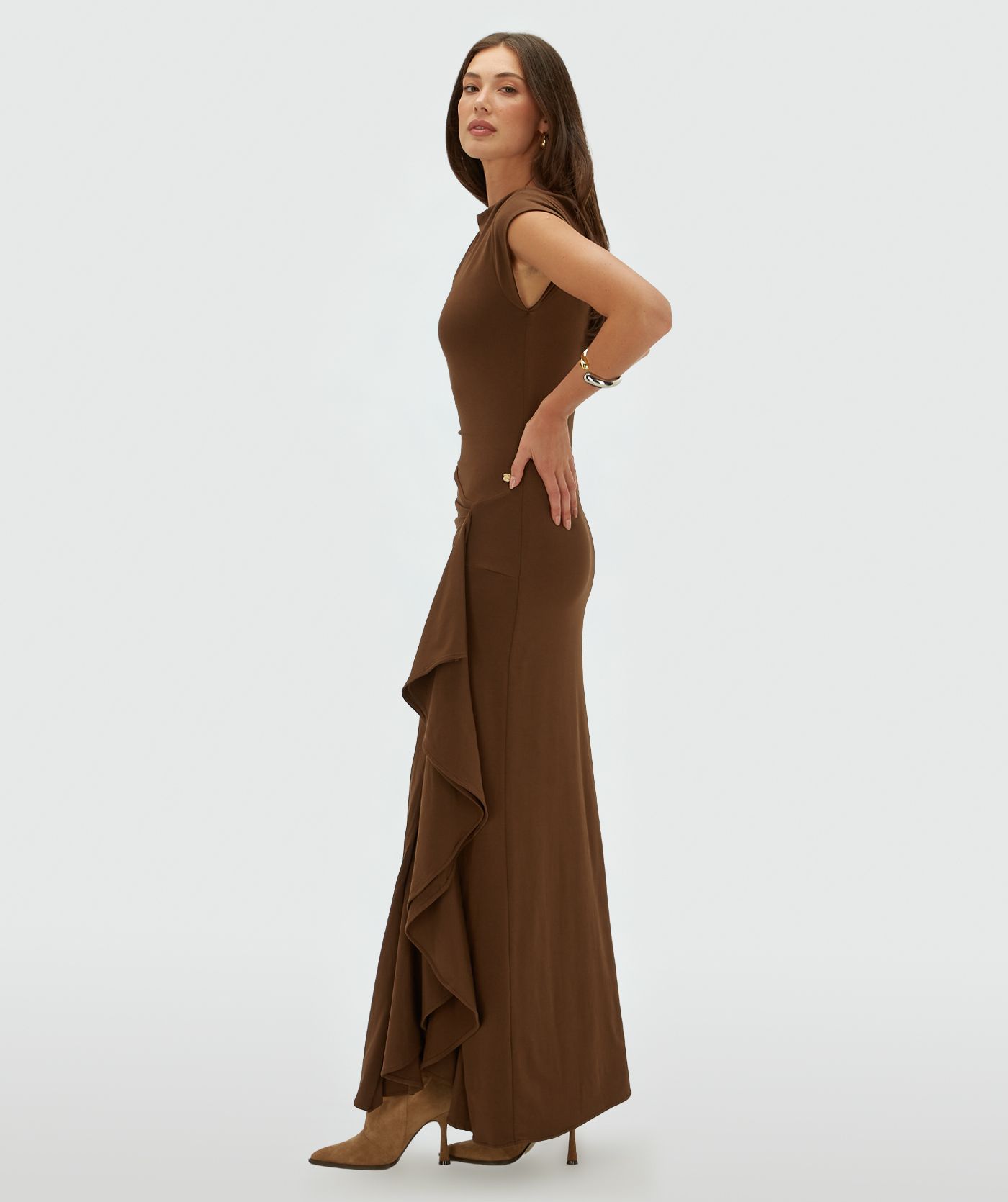 JV-ZYLAS Slim-Fit-Maxikleid mit Rüschen