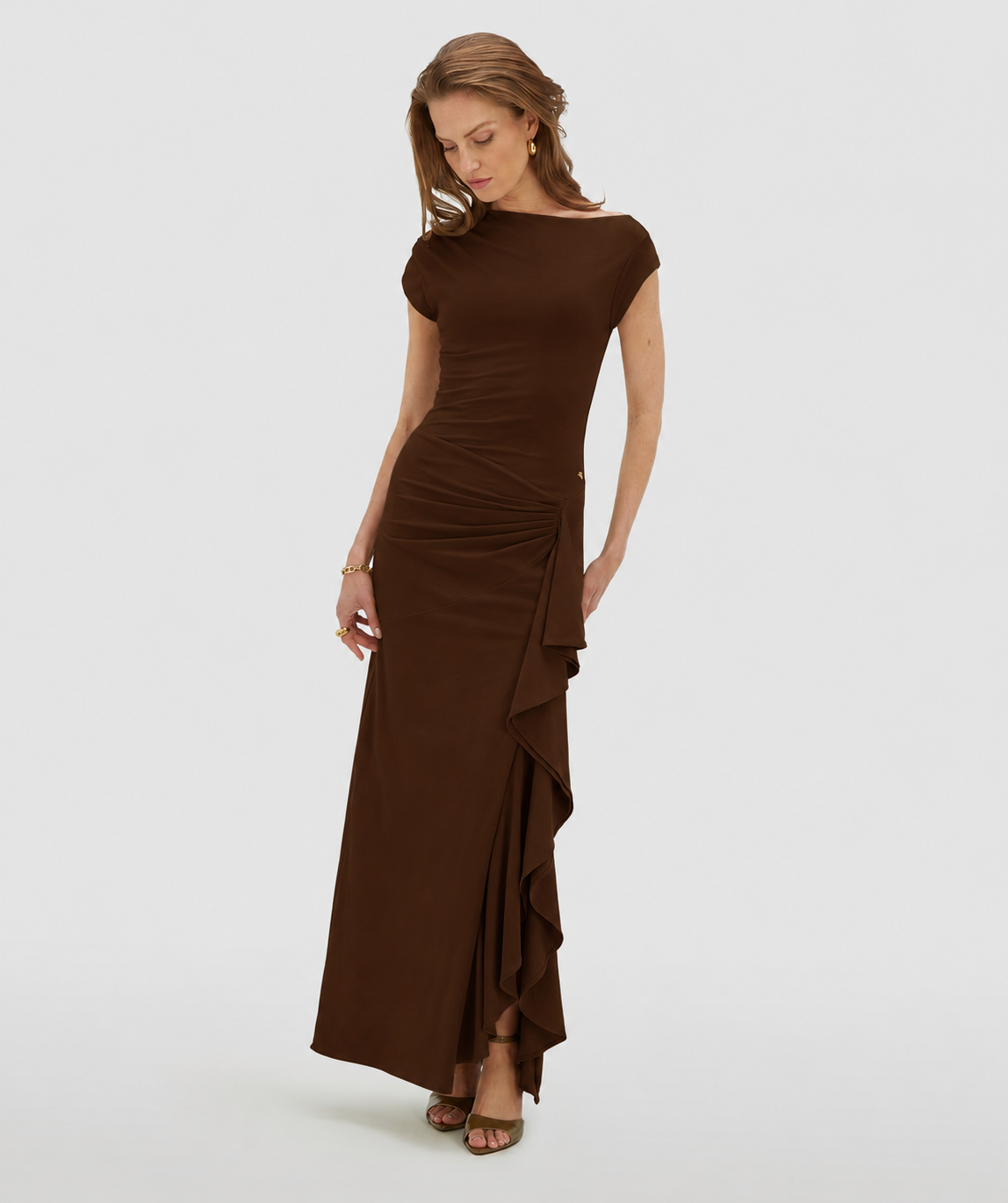 JV-ZYLAS slim fit maxi jurk met ruffles