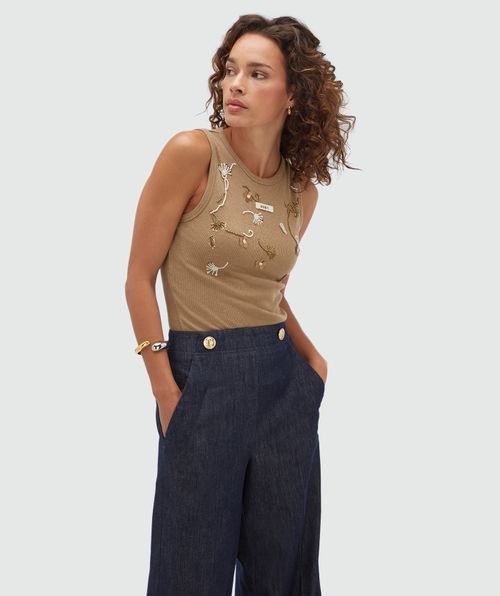 JV-CALIX slim fit top met kralen details