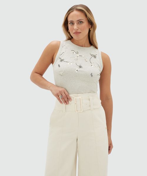 JV-CALIX slim fit top met kralen details