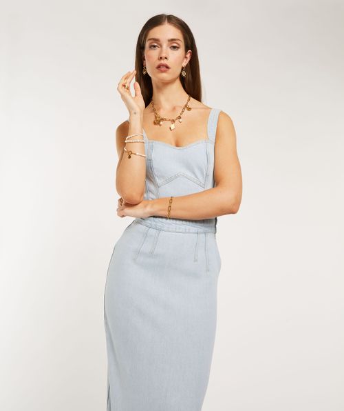 CLEO long fitted dress in denim