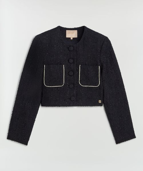 DAANTJE kurze Bouclé-Blazer mit Schmucksteinen