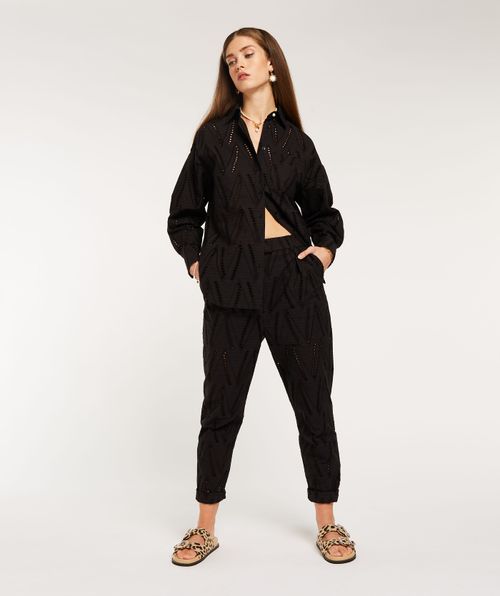 LEYESA mid rise trousers with embroidery artwork 