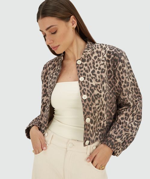 NADINE bomber jacket met leopard print
