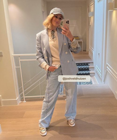 PLEUN regular fit blazer met krijtstreep