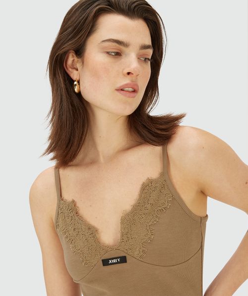 RIVER slim fit top met kant