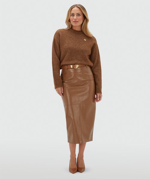 JV-SALLY high waisted fitted midirok in laklook